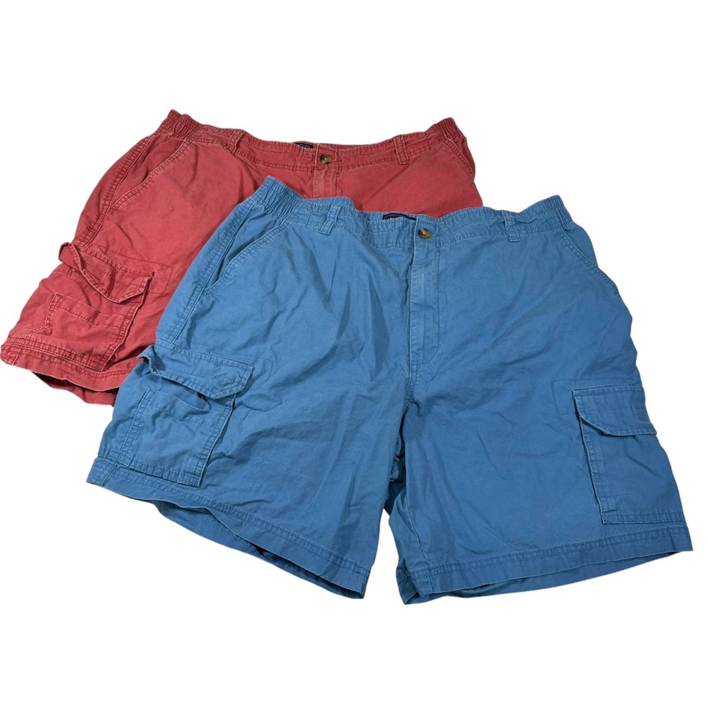 2 Pair Saddlebred 40 Red Blue Cargo Shorts Bundle Elastic Waist Gorpcore Dadcore